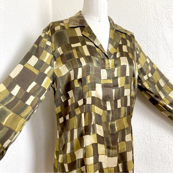 Vintage Escada Green Silk Abstract Moss Green Blouse - Picture 3 of 11